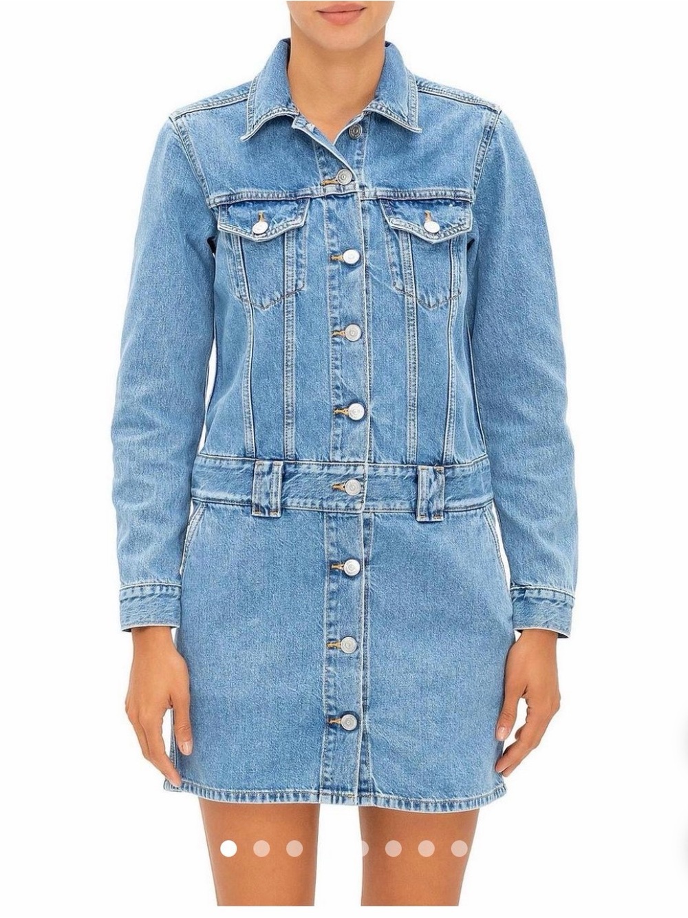 Ganni Light Blue Denim Button-Front Long Sleeve Dress
